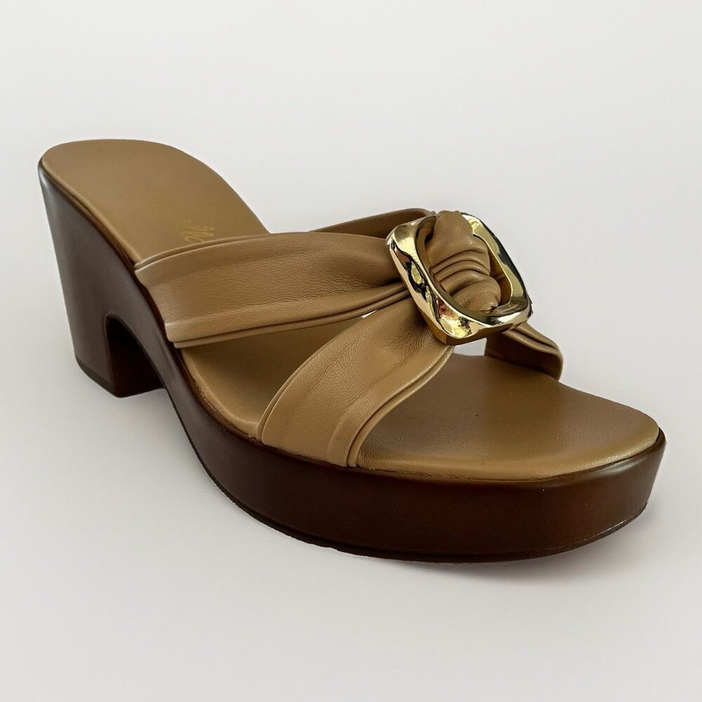Toscanella Made In Italy Womens Block Heals Size 10 Brown Cognac Slip On Buckle